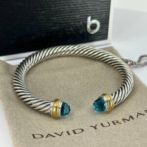 Authentic DAVID YURMAN blue topaz 7mm silver cable bracelet